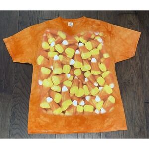Candy Corn Tie Dye T Shirt Adult L Orange Graphic Print Delta Pro Weight